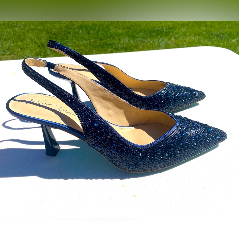 Betsy Johnson “Clark” Rhinestone Pumps, Navy, Size 10 M